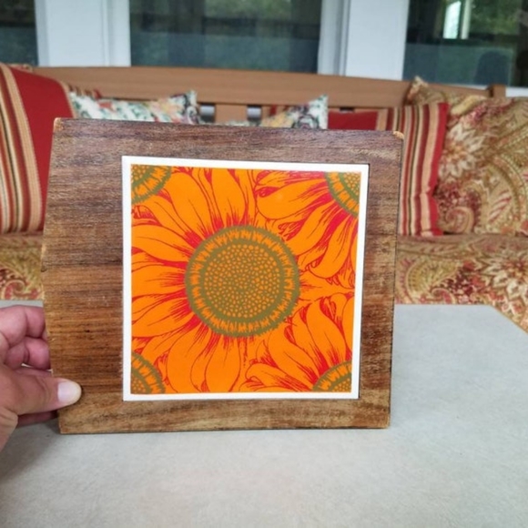 Orange Flower Ceramic and Wood Trivet - Picture 4 of 10